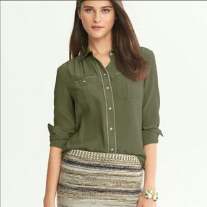 BANANA REPUBLIC SILK GREEN UTILITY BUTTON DOWN SHIRT M